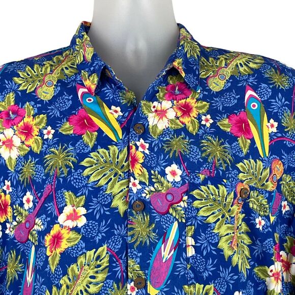 Hawaiian Shirt Mens XL Aloha Surfboard Floral Ukulele Island Vacation Cruise - Picture 1 of 8